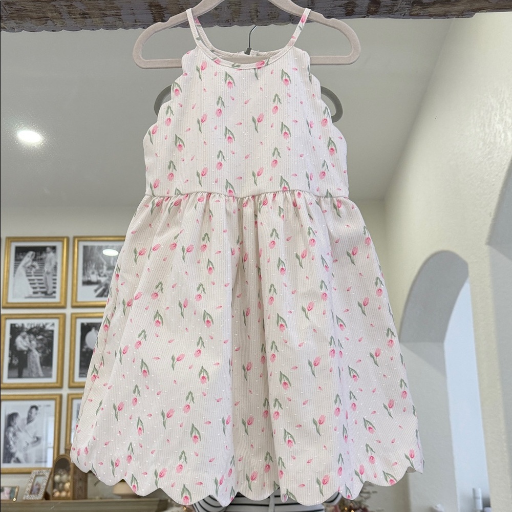 Rachel Zoe White and Pink Tulip Floral Scalloped Kids Dress